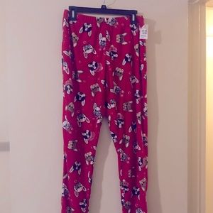 Red fleece leggings with French bulldogs